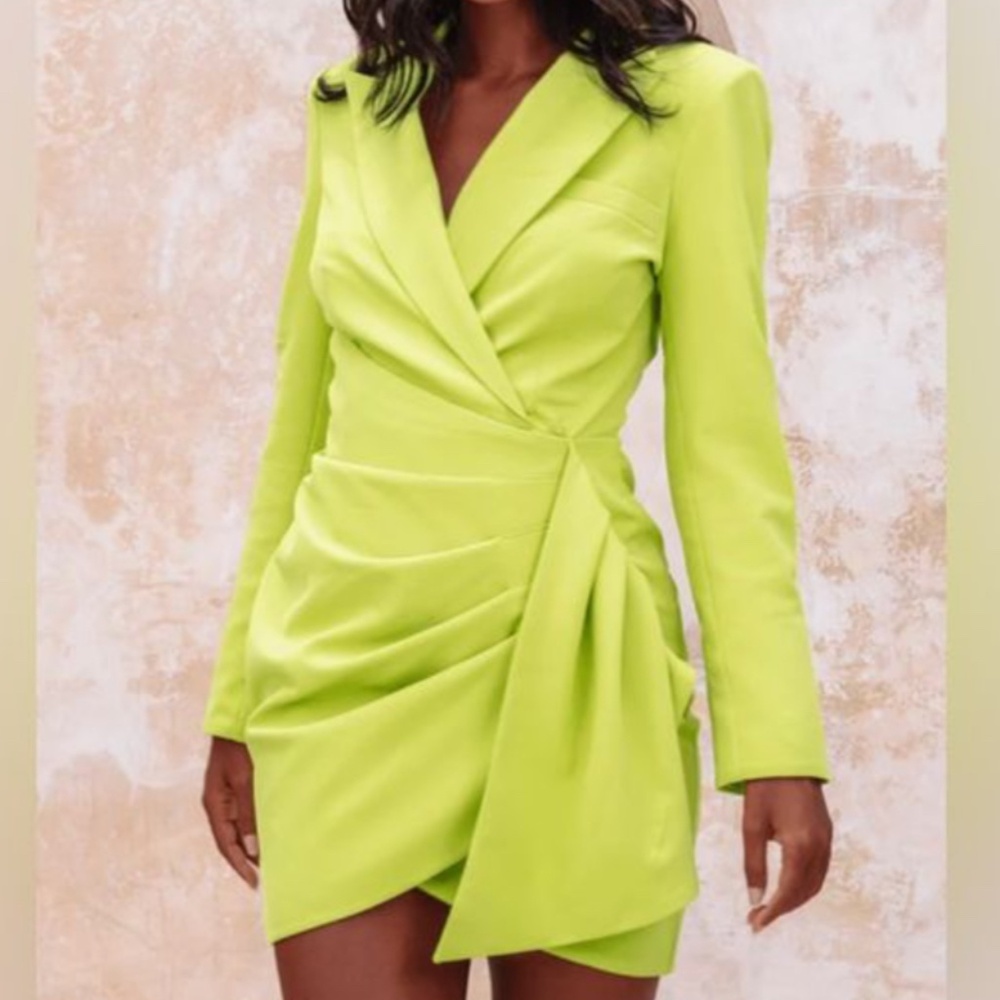 Lavish Alice ADELAIDE Wrap Blazer Mini Dress In Chartreuse